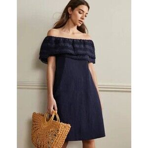 Boden Women's Size 6 Navy Blue Ruffle Detail Jersey A-Line Dress